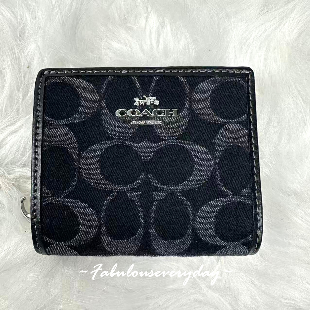 Coach Snap Wallet In Signature Denim/Silver/Black CDF22 NWT